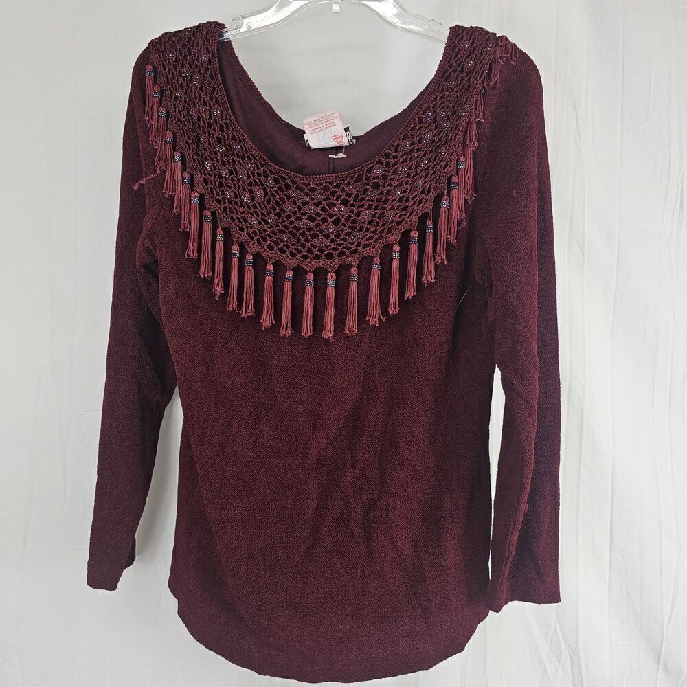 Joseph Ribkoff Beaded Drape Tassel Sweater Women's Size 12 Long Sleeve
